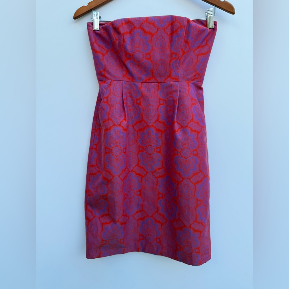 J.Crew Ella Dress In Medallion Paisley Size 00 Purple Orange Strapless Dress - Picture 7 of 16